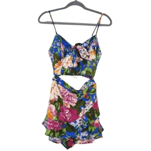 Lottie & Holly BOG Collective NWT Peep Stomach Floral Romper Sz Small Womens Blu - Picture 11 of 14